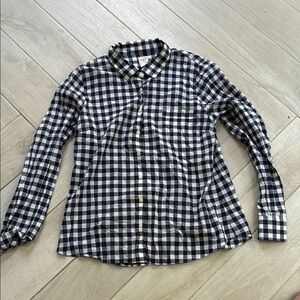 J. Crew Factory Navy and White Gingham Button Down Shirt
